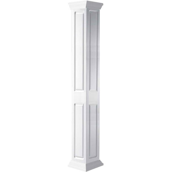 Ekena Millwork 6"W x 5'H Premium Square Non-Tapered Double Raised Panel PVC Endura-Craft Column Wrap Kit, Crown Capital & Base