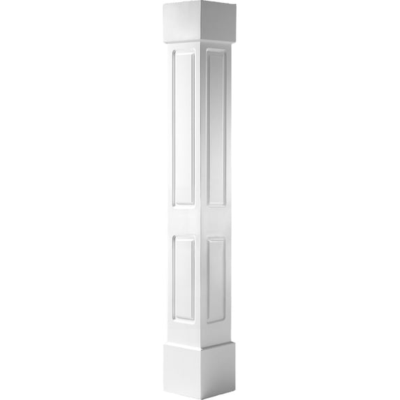 Ekena Millwork 6"W x 5'H Premium Square Non-Tapered Double Raised Panel PVC Endura-Craft Column Wrap Kit, Standard Capital & Base