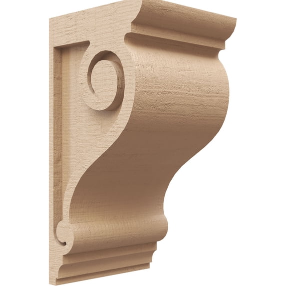 6"W x 6"D x 12"H Wide Scroll Rough Cedar Woodgrain TimberThane Corbel, Primed Tan