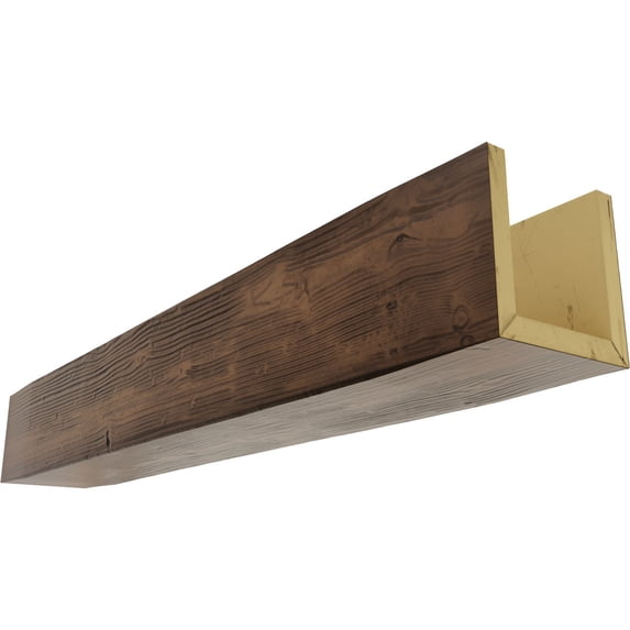 Ekena Millwork 6"W x 6"H x 24'L 3-Sided (U-beam) Sandblasted Endurathane Faux Wood Ceiling Beam, Premium Aged