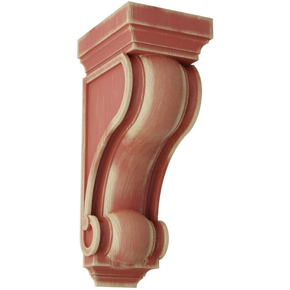 Ekena Millwork 6"W x 7 1/2"D x 16"H Devon Traditional Wood Vintage Decor Corbel, Salvage Red