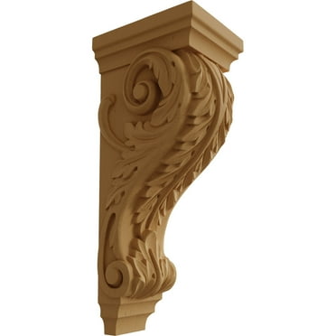 Ekena Millwork 6"W x 7 1/2"D x 18"H Extra Large Acanthus Wood Corbel, Alder