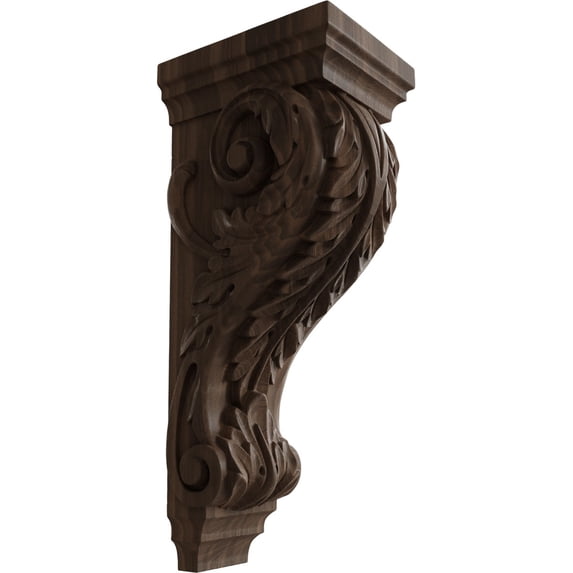Ekena Millwork 6"W x 7 1/2"D x 18"H Extra Large Acanthus Wood Corbel, Walnut