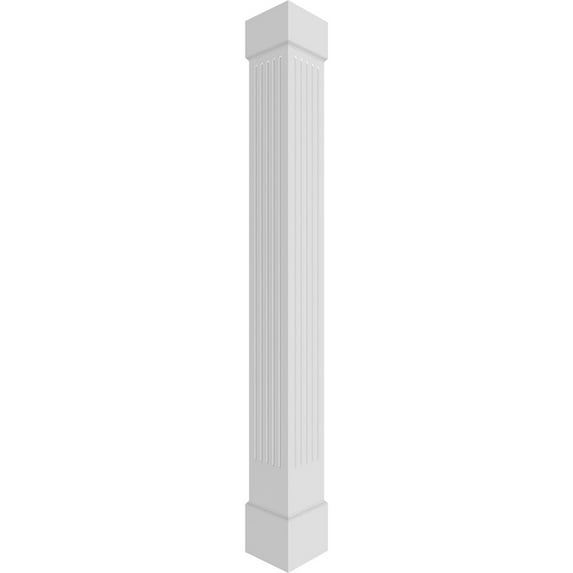 Ekena Millwork 6"W x 8'H Craftsman Classic Square Non-Tapered Fluted Column w/ Standard Capital & Standard Base