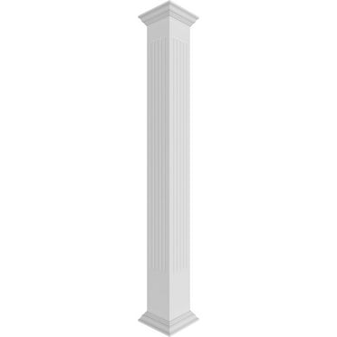 Ekena Millwork 6"W x 8'H Craftsman Classic Square Non-Tapered, Fluted PVC Column Kit, Crown Capital & Crown Base
