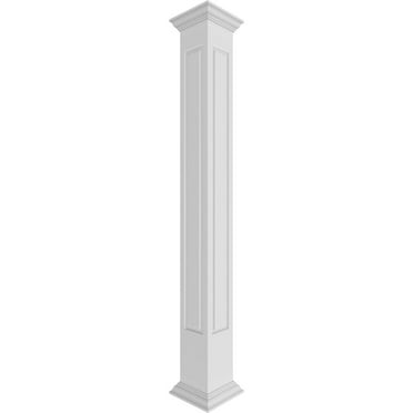 Ekena Millwork 6"W x 8'H Craftsman Classic Square Non-Tapered, Raised Panel PVC Column Kit, Crown Capital & Crown Base