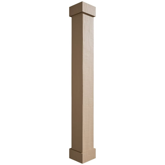 Ekena Millwork 6"W x 8'H Rough Cedar Endurathane Faux Wood Non-Tapered Square Column Wrap w/ Standard Capital & Base