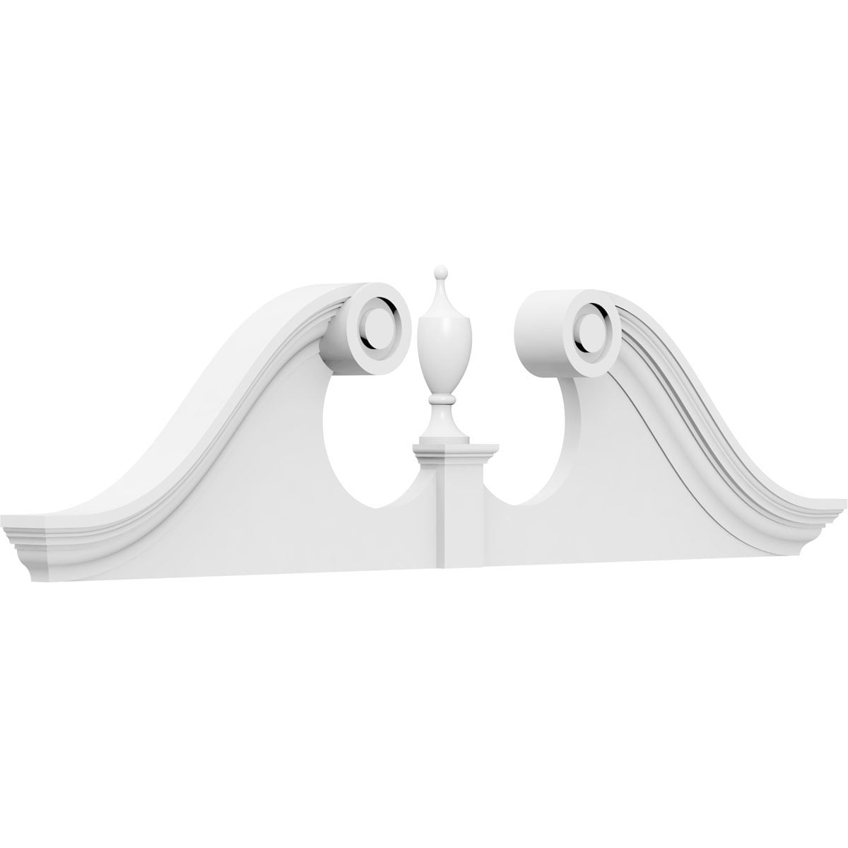 Ekena Millwork 68"W x 17"H x 2-3/4"P Rams Head Architectural Grade PVC Pediment (Urn Ships Unattached in Box)