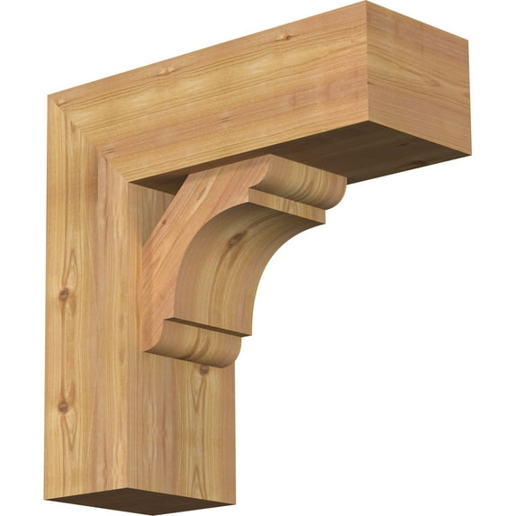Ekena Millwork 7 1/2"W x 20"D x 20"H Olympic Block Smooth Bracket w/ Offset Brace, Western Red Cedar