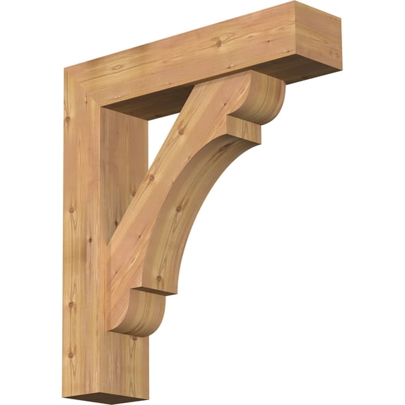Ekena Millwork 7 1/2"W x 32"D x 36"H Olympic Block Smooth Bracket w/ Offset Brace, Western Red Cedar