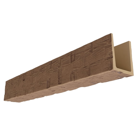 Ekena Millwork 7 1/2"W x 7 1/2"H x 144"L 3-Sided (U-Beam) Reclaimed Axed Cut HeritageTimber Faux Wood Ceiling Beam, Warm Caramel