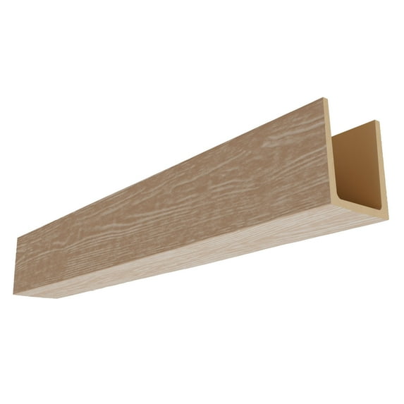 Ekena Millwork 7 1/2"W x 7 1/2"H x 192"L 3-Sided (U-Beam) Mena HeritageTimber Faux Wood Ceiling Beam, Vanilla Chai