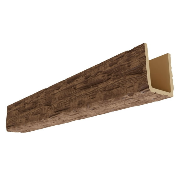 Ekena Millwork 7 1/2"W x 9 1/2"H x 144"L 3-Sided (U-Beam) Salvaged Timber HeritageTimber Faux Wood Ceiling Beam, Warm Caramel