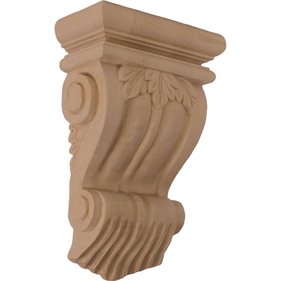 Ekena Millwork 7"W x 3 1/2"D x 11"H Traditional Leaf Corbel, Rubberwood
