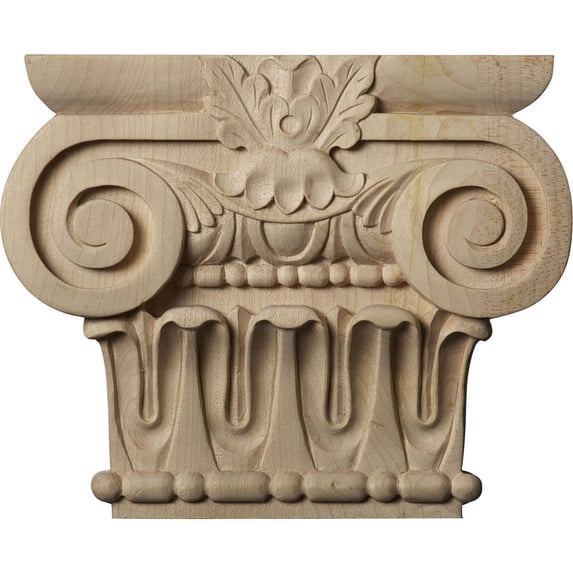 Ekena Millwork 7"W x 3 7/8"BW x 2"D x 5 5/8"H Small Bradford Roman Ionic Capital (Fits Pilasters up to 3 7/8"W x 1"D), Lindenwood (2-Pack)