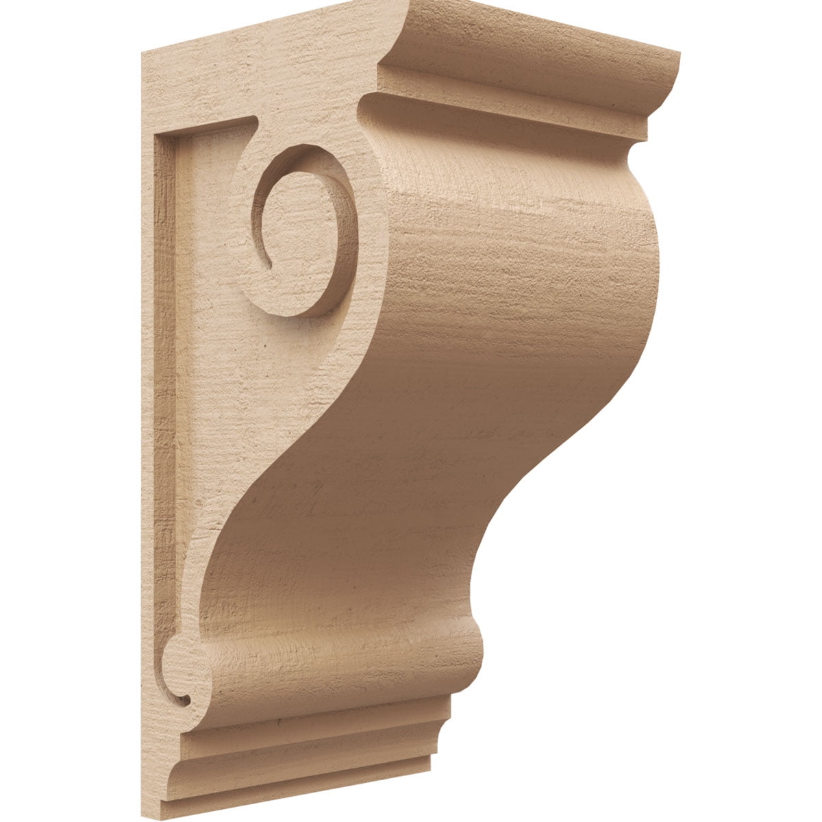 7"W x 7"D x 14"H Wide Scroll Rough Cedar Woodgrain TimberThane Corbel, Primed Tan