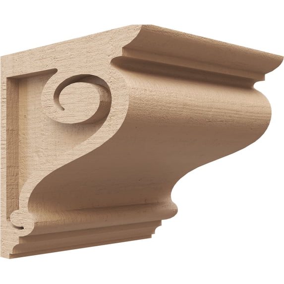 7"W x 7"D x 7"H Wide Scroll Rough Cedar Woodgrain TimberThane Corbel, Primed Tan