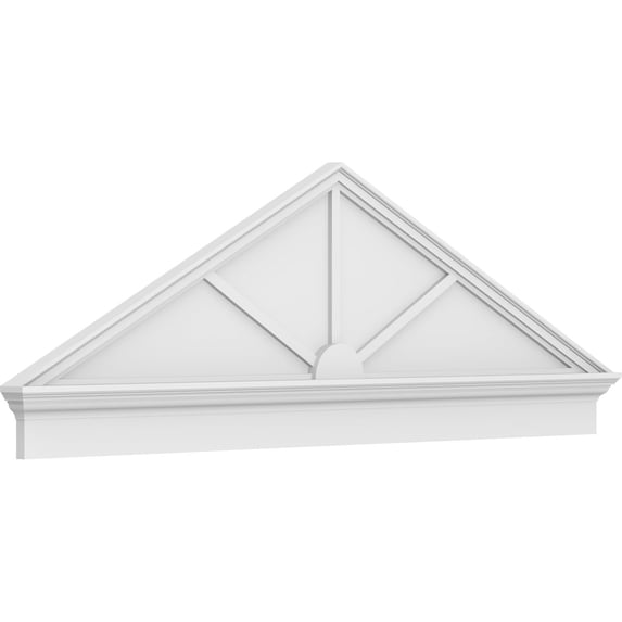 Ekena Millwork 74"W x 25-3/8"H x 2-3/4"P (Pitch 6/12) Peaked Cap 3 Spoke Architectural Grade PVC Combination Pediment