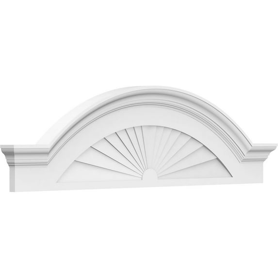 Ekena Millwork 78"W x 20-1/2"H x 2-1/2"P Segment Arch W/ Flankers Sunburst Architectural Grade PVC Pediment