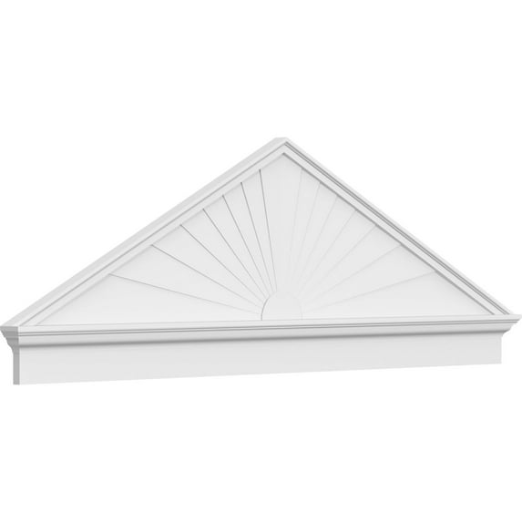 Ekena Millwork 78"W x 26-3/8"H x 2-3/4"P (Pitch 6/12) Peaked Cap Sunburst Architectural Grade PVC Combination Pediment