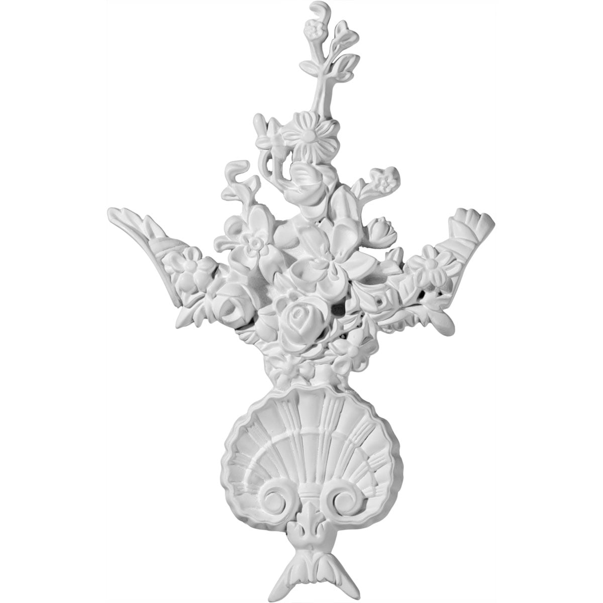 White Primed Polyurethane Floral Crown Moulding Applique