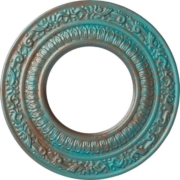 Ekena Millwork 8 1/8"OD x 4 1/8"ID x 1/2"P Andrea Ceiling Medallion (Fits Canopies up to 4 1/8"), Hand-Painted Copper Green Patina