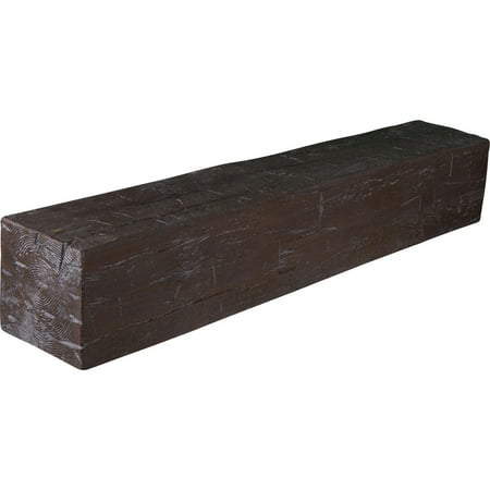 Ekena Millwork 8"H x 10"D x 36"W Hand Hewn Faux Wood Fireplace Mantel, Burnished Mahogany