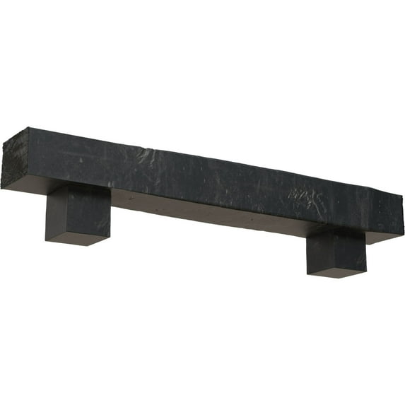 Ekena Millwork 8"H x 10"D x 48"W Knotty Pine Faux Wood Fireplace Mantel Kit w/ Alamo Corbels, Aged Ash