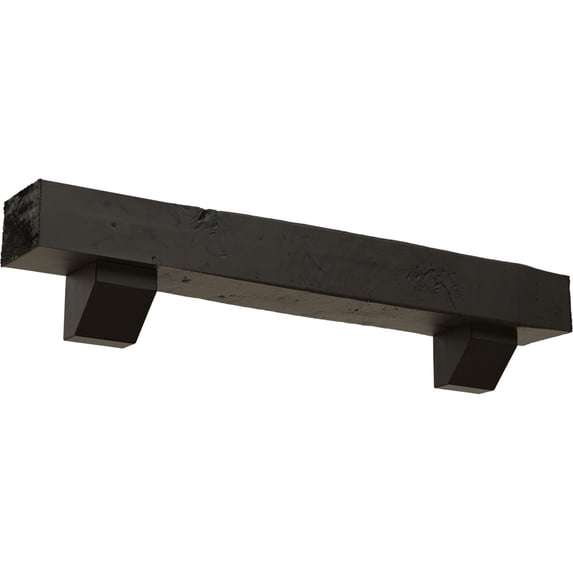 Ekena Millwork 8"H x 10"D x 48"W Knotty Pine Faux Wood Fireplace Mantel Kit with Ashford Corbels, Burnished Cedar