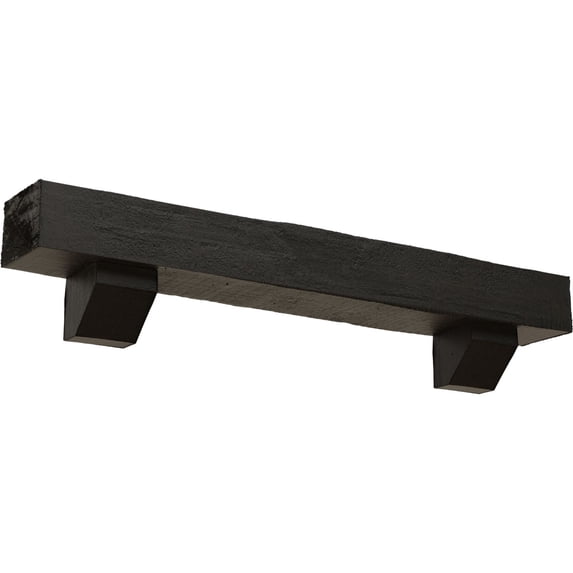 Ekena Millwork 8"H x 10"D x 48"W Rough Cedar Faux Wood Fireplace Mantel Kit with Ashford Corbels, Burnished Cedar
