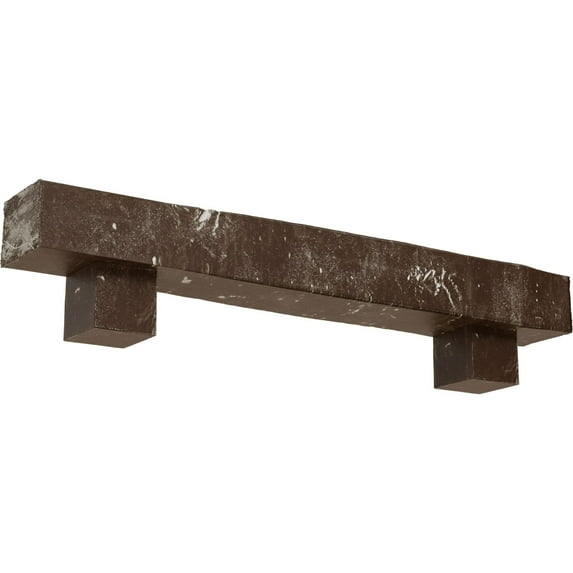 Ekena Millwork 8"H x 10"D x 60"W Knotty Pine Faux Wood Fireplace Mantel Kit w/ Alamo Corbels, Vintage Mahogany