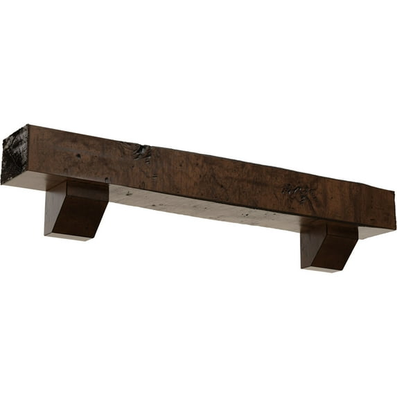 Ekena Millwork 8"H x 10"D x 60"W Knotty Pine Faux Wood Fireplace Mantel Kit with Ashford Corbels, Premium Aged