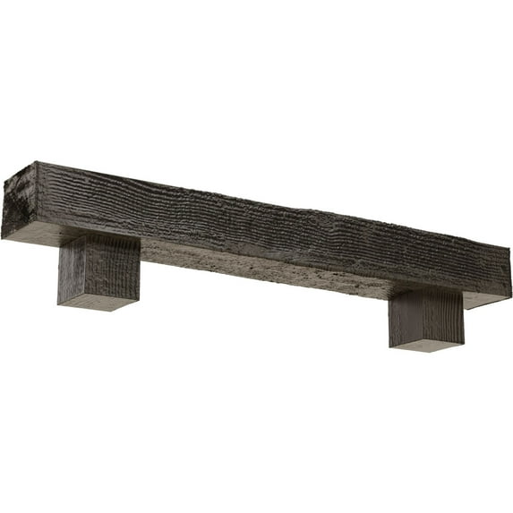 Ekena Millwork 8"H x 10"D x 60"W Rough Sawn Faux Wood Fireplace Mantel Kit w/ Alamo Corbels, Burnished Honey Dew