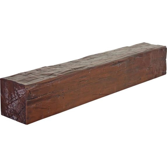 Ekena Millwork 8"H x 10"D x 72"W Hand Hewn Faux Wood Fireplace Mantel, Premium Mahogany