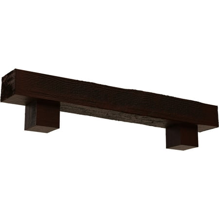 Ekena Millwork 8"H x 10"D x 72"W Rough Sawn Faux Wood Fireplace Mantel Kit w/ Alamo Corbels, Natural Pecan
