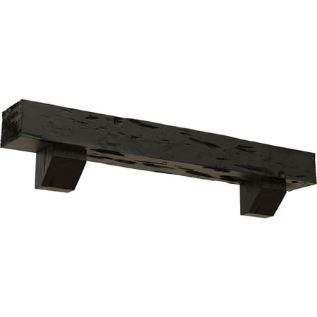 Ekena Millwork 8"H x 12"D x 48"W Pecky Cypress Faux Wood Fireplace Mantel Kit with Ashford Corbels, Burnished Cedar