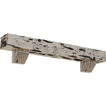 Ekena Millwork 8"H x 12"D x 48"W Pecky Cypress Faux Wood Fireplace Mantel Kit with Ashford Corbels, Burnished Pine