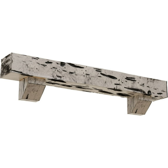 Ekena Millwork 8"H x 12"D x 48"W Pecky Cypress Faux Wood Fireplace Mantel Kit with Ashford Corbels, Burnished Pine