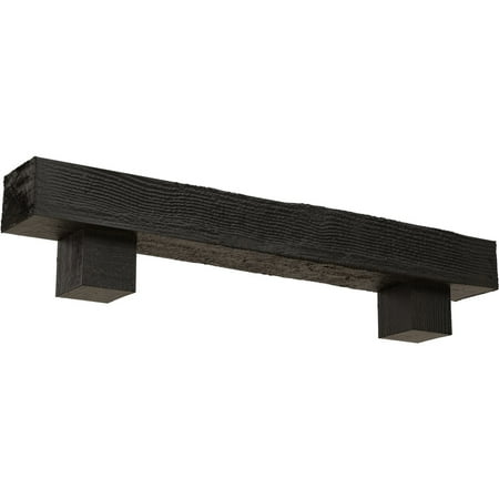 Ekena Millwork 8"H x 12"D x 48"W Rough Sawn Faux Wood Fireplace Mantel Kit w/ Alamo Corbels, Burnished Cedar