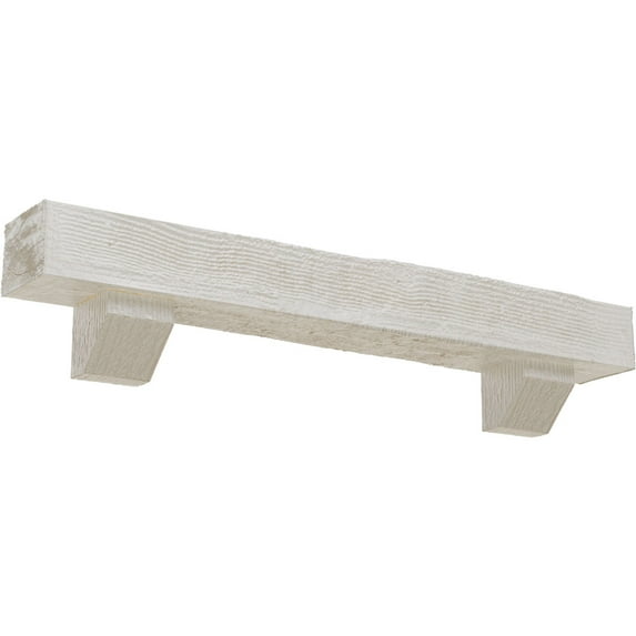 Ekena Millwork 8"H x 12"D x 48"W Rough Sawn Faux Wood Fireplace Mantel Kit with Ashford Corbels, Factory Prepped