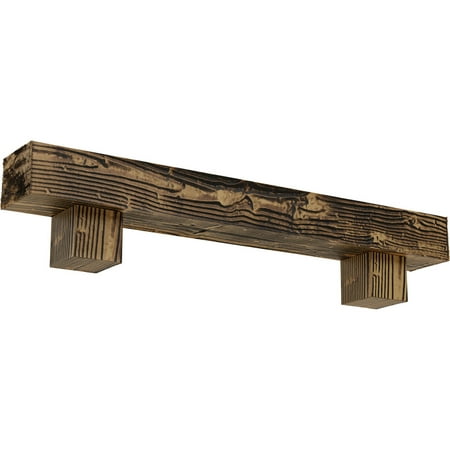 Ekena Millwork 8"H x 12"D x 48"W Sandblasted Faux Wood Fireplace Mantel Kit w/ Alamo Corbels, Natural Golden Oak
