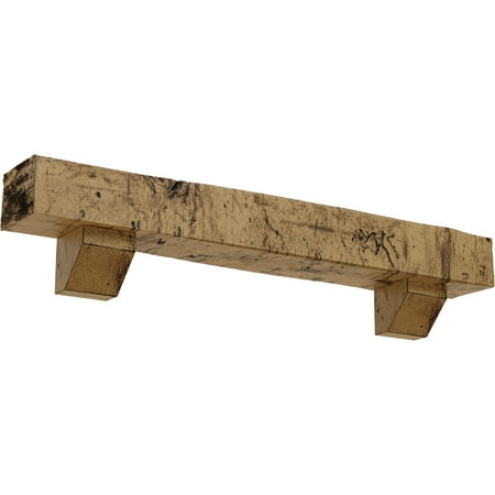 Ekena Millwork 8"H x 12"D x 60"W Knotty Pine Faux Wood Fireplace Mantel Kit with Ashford Corbels, Natural Golden Oak