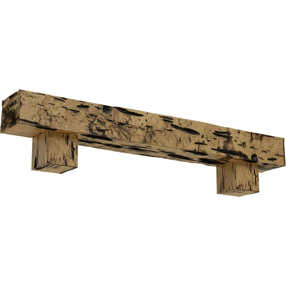 Ekena Millwork 8"H x 12"D x 60"W Pecky Cypress Faux Wood Fireplace Mantel Kit w/ Alamo Corbels, Natural Golden Oak