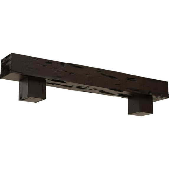 Ekena Millwork 8"H x 12"D x 60"W Pecky Cypress Faux Wood Fireplace Mantel Kit w/ Alamo Corbels, Natural Mahogany