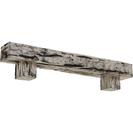 Ekena Millwork 8"H x 12"D x 60"W Riverwood Faux Wood Fireplace Mantel Kit w/ Alamo Corbels, Burnished Pine
