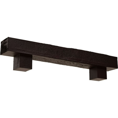 Ekena Millwork 8"H x 12"D x 60"W Rough Sawn Faux Wood Fireplace Mantel Kit w/ Alamo Corbels, Premium Cherry