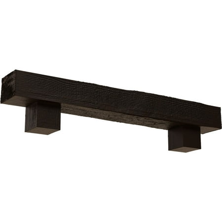 Ekena Millwork 8"H x 12"D x 60"W Rough Sawn Faux Wood Fireplace Mantel Kit w/ Alamo Corbels, Premium Hickory
