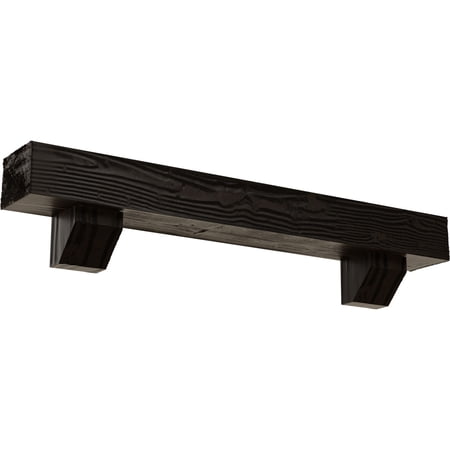 Ekena Millwork 8"H x 12"D x 60"W Sandblasted Faux Wood Fireplace Mantel Kit with Ashford Corbels, Premium Walnut