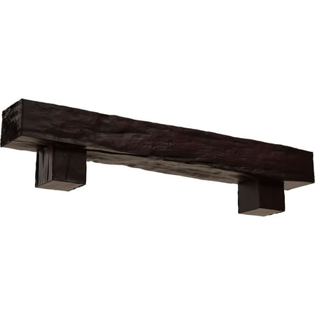 Ekena Millwork 8"H x 12"D x 72"W Riverwood Faux Wood Fireplace Mantel Kit w/ Alamo Corbels, Premium Cherry