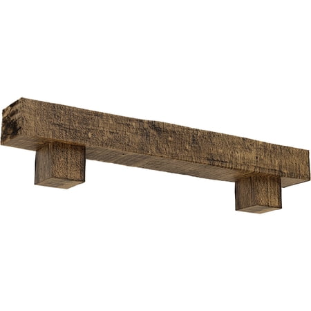 Ekena Millwork 8"H x 12"D x 72"W Rough Cedar Faux Wood Fireplace Mantel Kit w/ Alamo Corbels, Natural Golden Oak